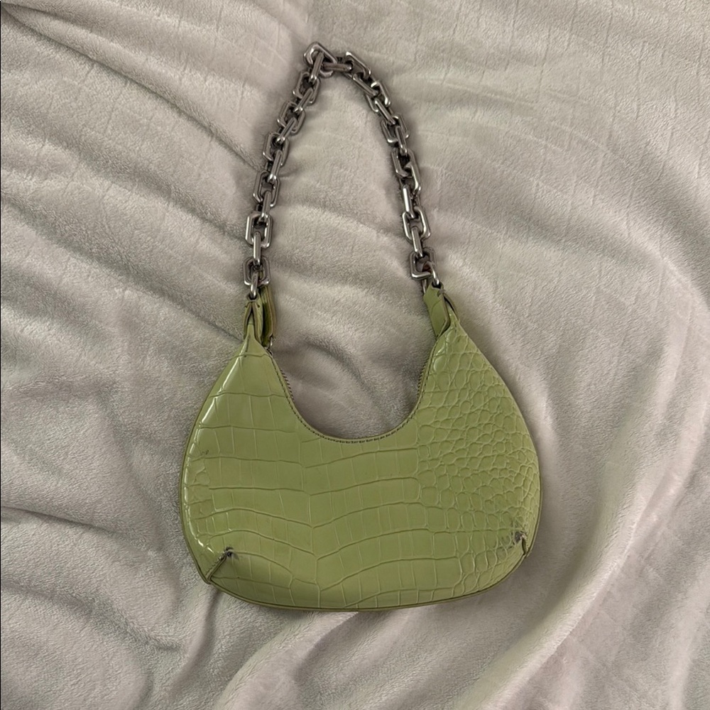 Green Croc-Embossed Chain Shoulder Bag